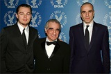 Scorsese poses for the press with DiCaprio and Day Lewis.