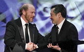 Accepting the 2005 Feature Film Award from presenter Ron Howard.