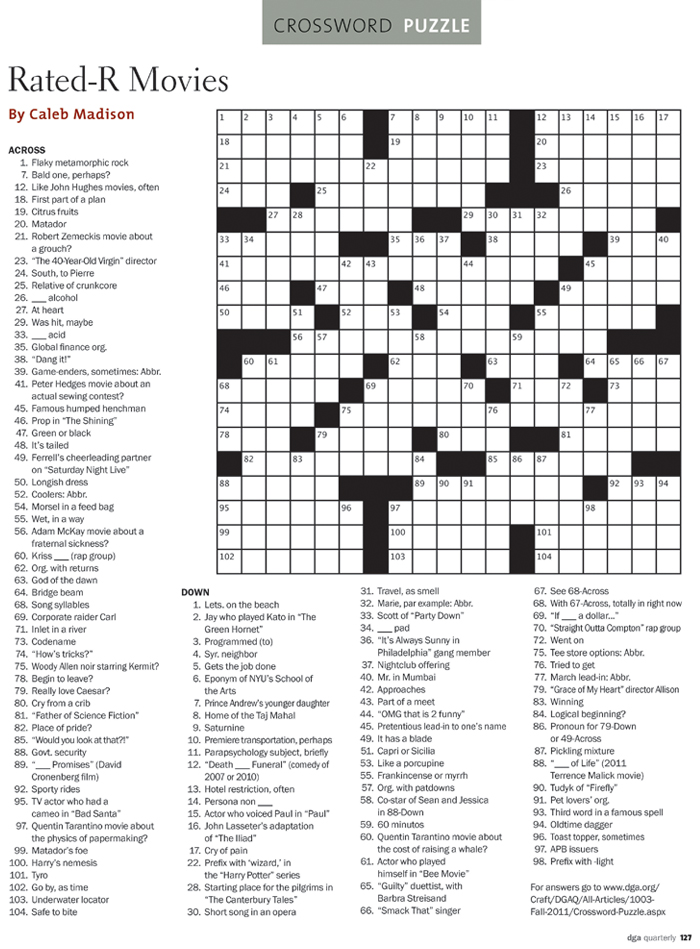 DGA Quarterly Magazine | Fall 2011 | Crossword Puzzle - R-Rated Movies