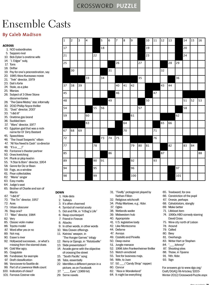 DGA Quarterly Crossword Puzzle Winter 2012